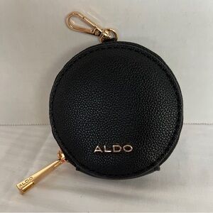 NWOT Aldo Round Zip Coin/Change Purse/Pouch Clip On Keychain Black Logo